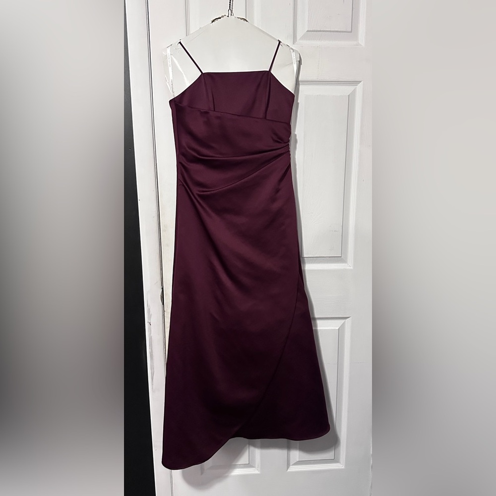 David's Bridal Spaghetti Strap A-Line Dress in Plum